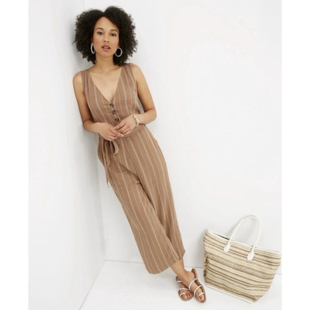 Time and Tru Brown Striped Sleeveless Jumpsuit Size Medium